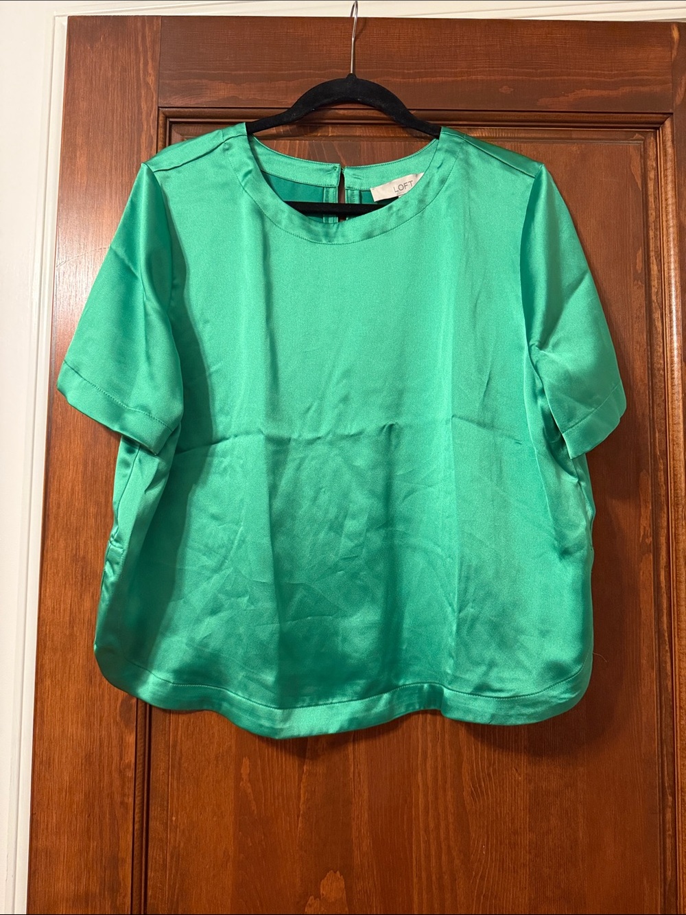 LOFT Emerald Green Satin Short Sleeve Top